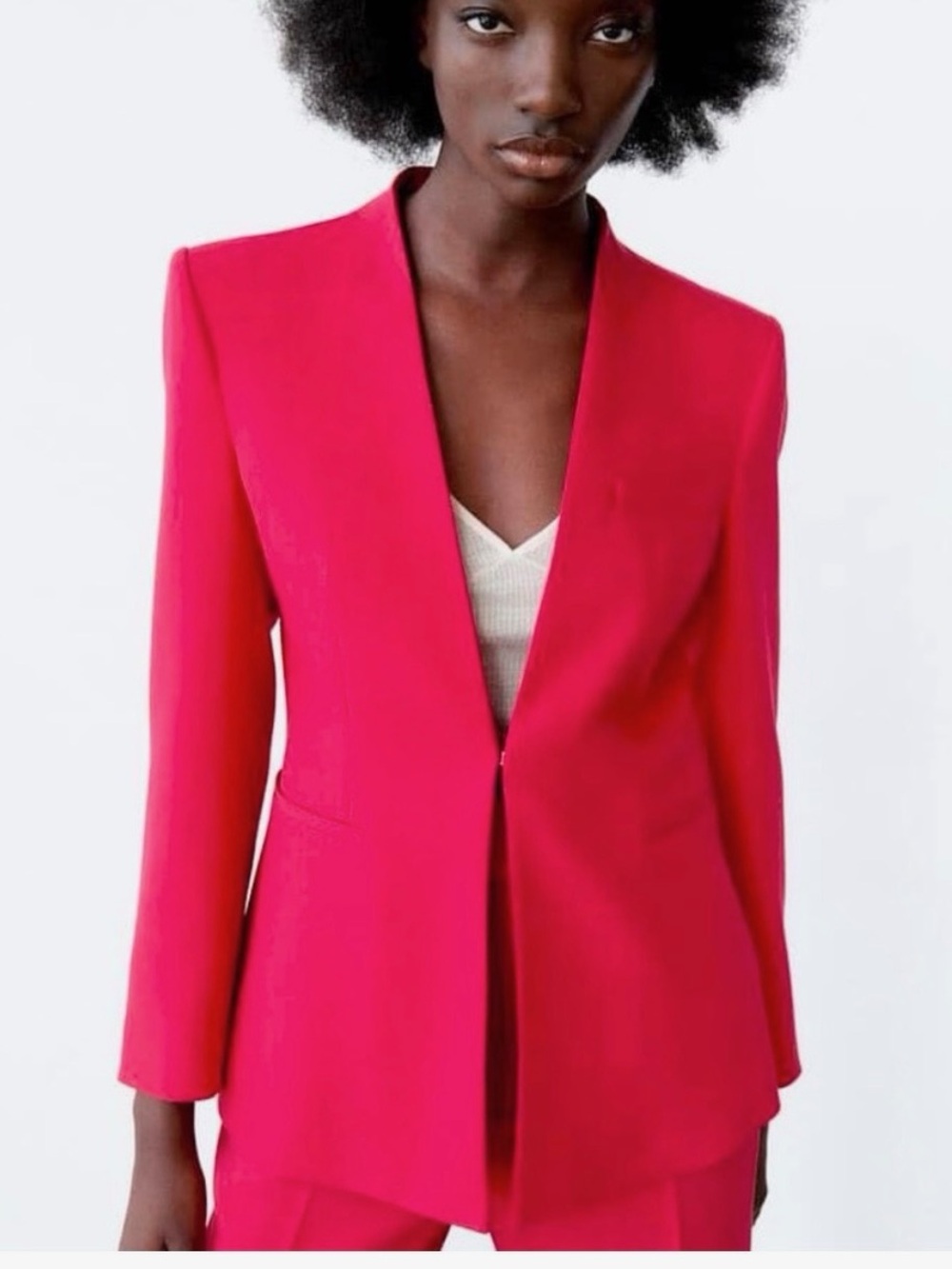 Zara Collarless Women's Red Tailored Blazer and Pants